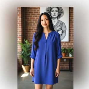 Pleione Royal Blue Shirt Dress L Women Pull On Long Sleeve Minimalist Career NEW